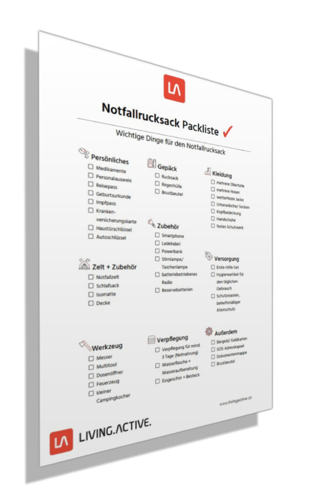 Notfallrucksack Packliste - Gratis PDF